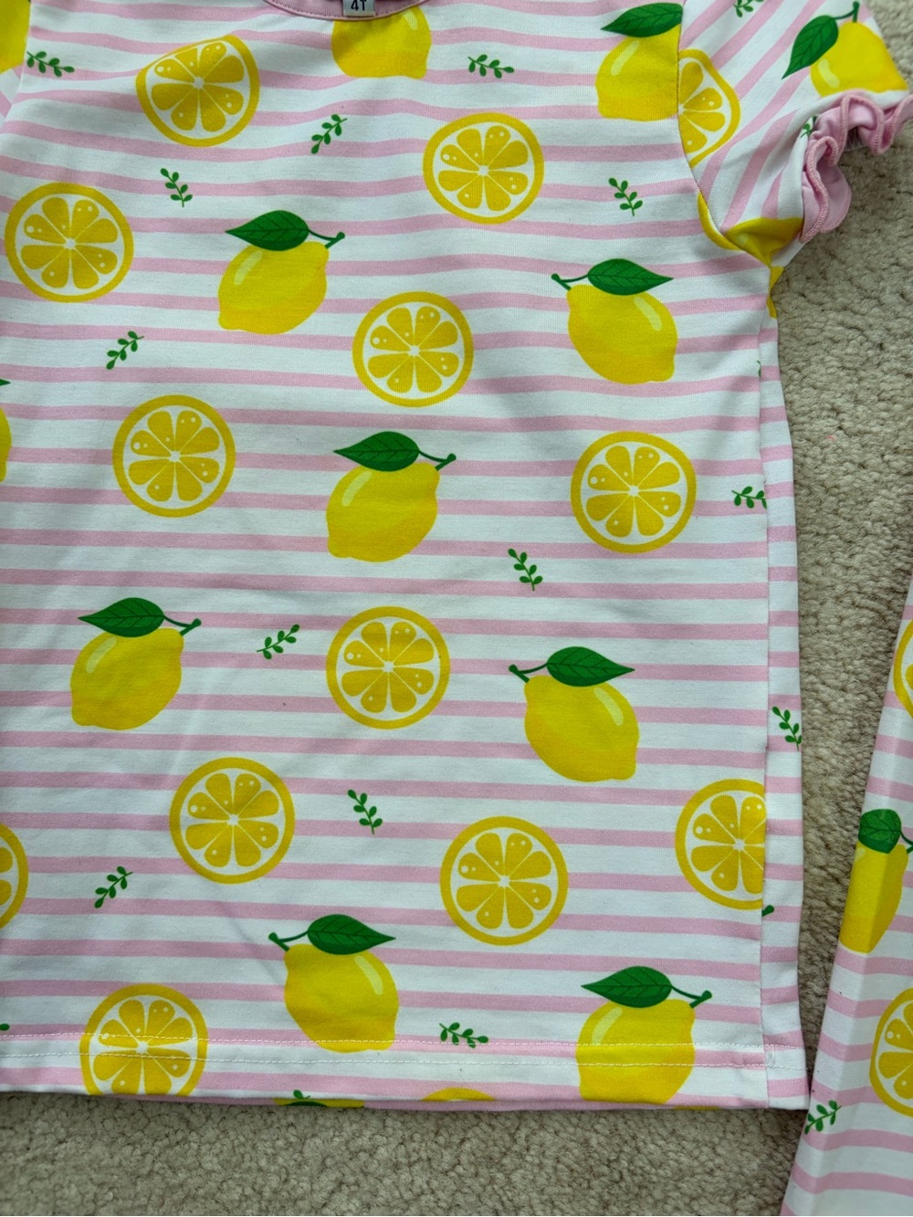 Cecil and Lou Size 4T Lemon Print Striped Two Piece Short Sleeve Pajamas Set - Picture 4 of 7